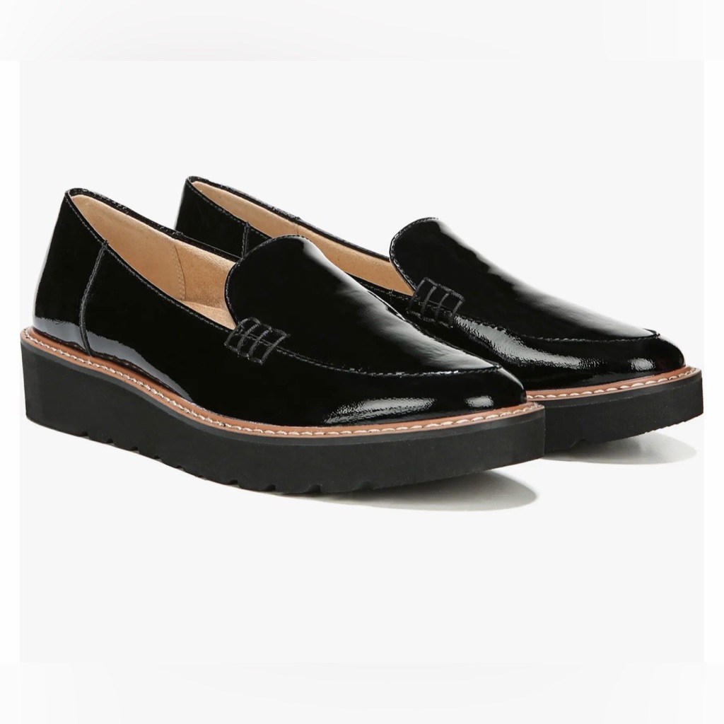 Sz 10 Naturalizer Black Patent Leather Slip-On Andie Loafers Euc
